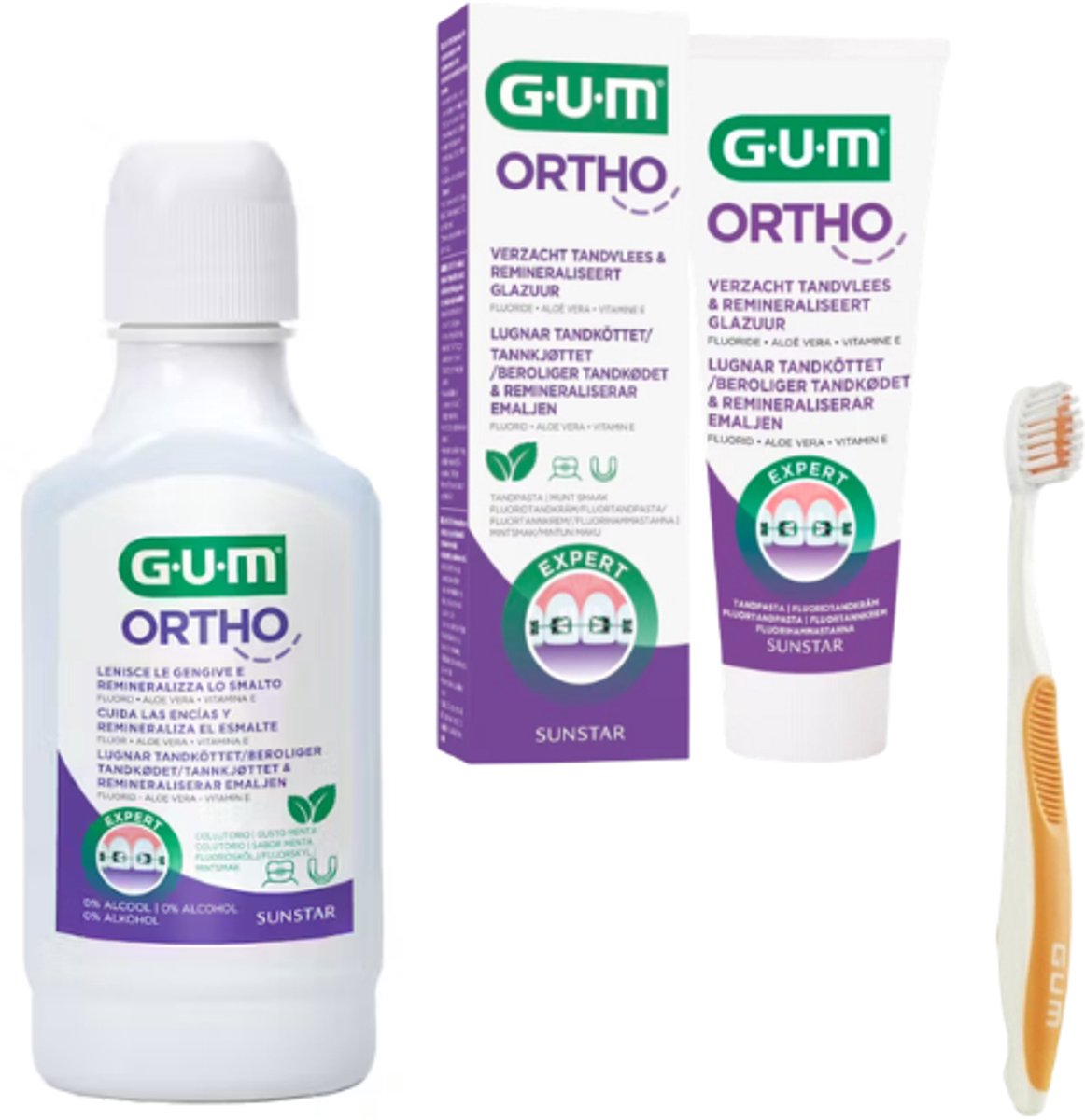 GUM Ortho Voordeelpakket - Mondwater + Tandpasta + Tandenborstel