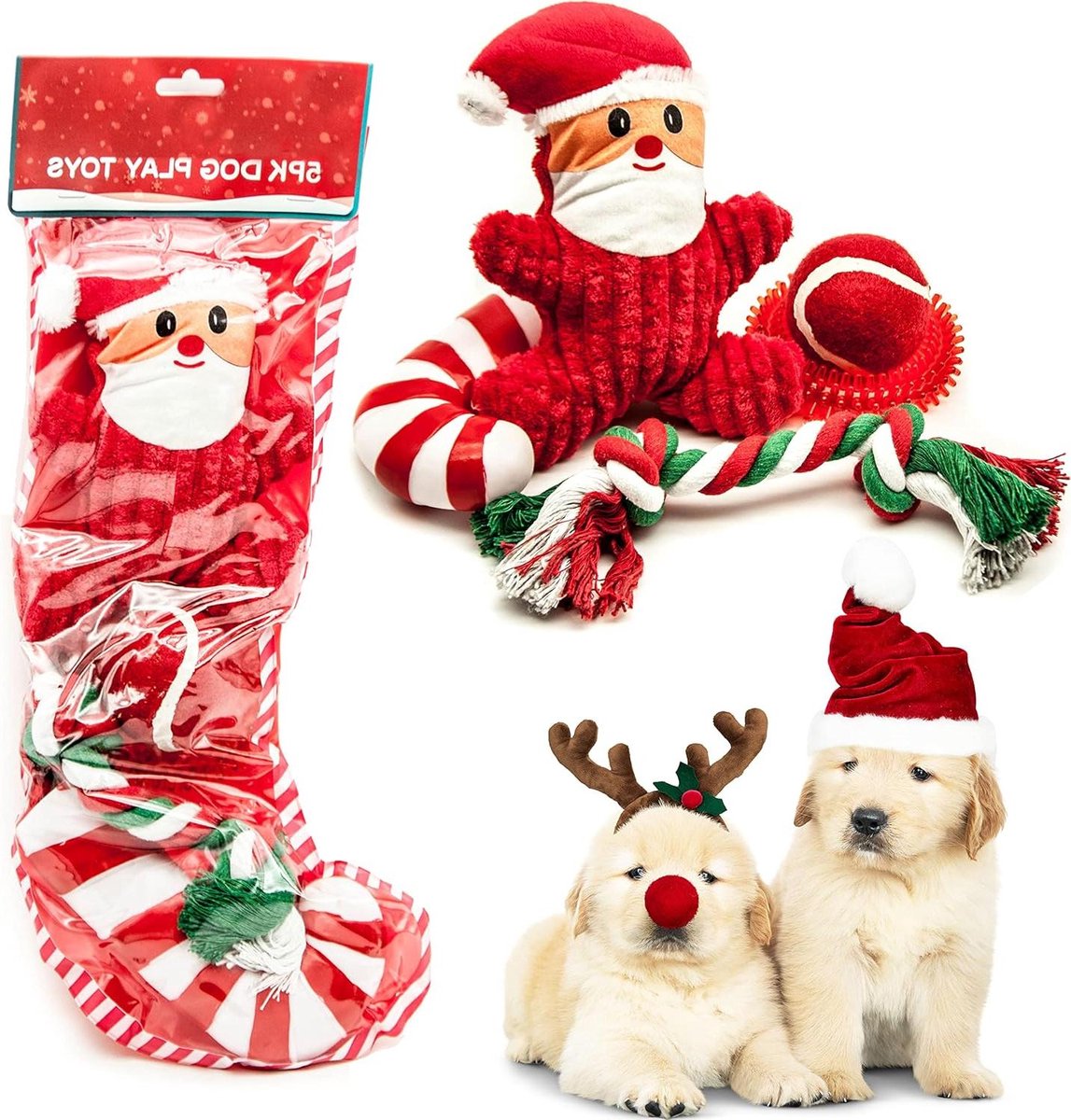 Huisdier Speelgoed Set - Honden Kerstcadeau - Interactief Spelen - 5 Delige Set - Pack van 5 - Rood