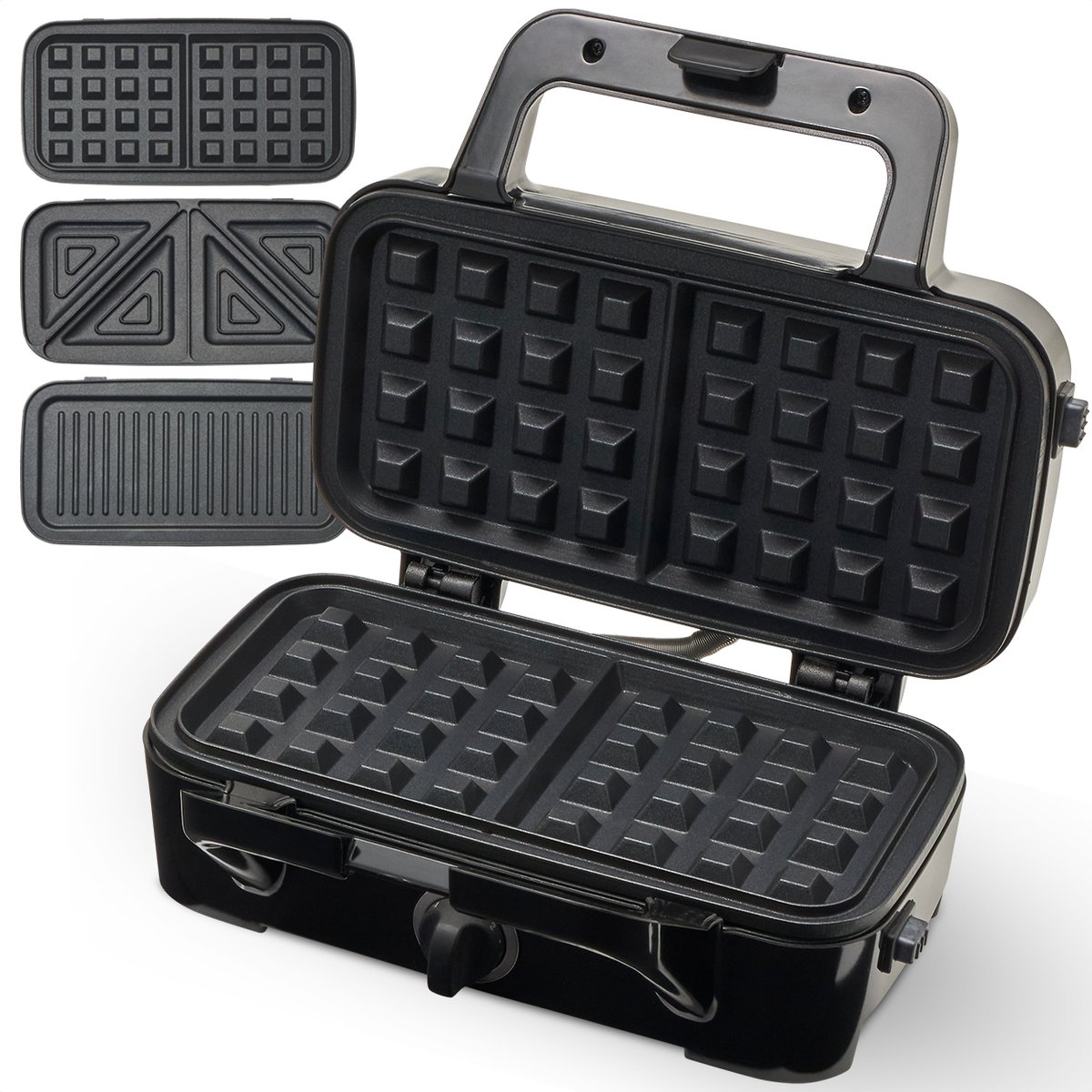 Bol.com KitchenBrothers 3-in-1 Contactgrill - Wafelijzer - Tosti Apparaat - BPA Vrij - 1200W - Verwisselbare Platen - RVS aanbieding