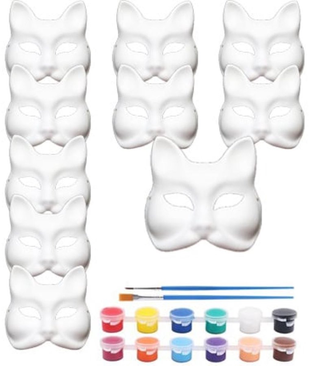 Killogood 10 dierenkostuummaskers - orkmaskers - papieren orkmaskers - doe-het-zelf handgeschilderde maskers - doe-het-zelf witte papieren maskers - geschikt voor carnaval - cosplay - Halloween - Vos (met studs)