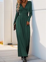 Dames zomerjurk Maxi-jurk Elegant Lange mouwen V-hals Nauwsluitende avondjurk Donkergroen S
