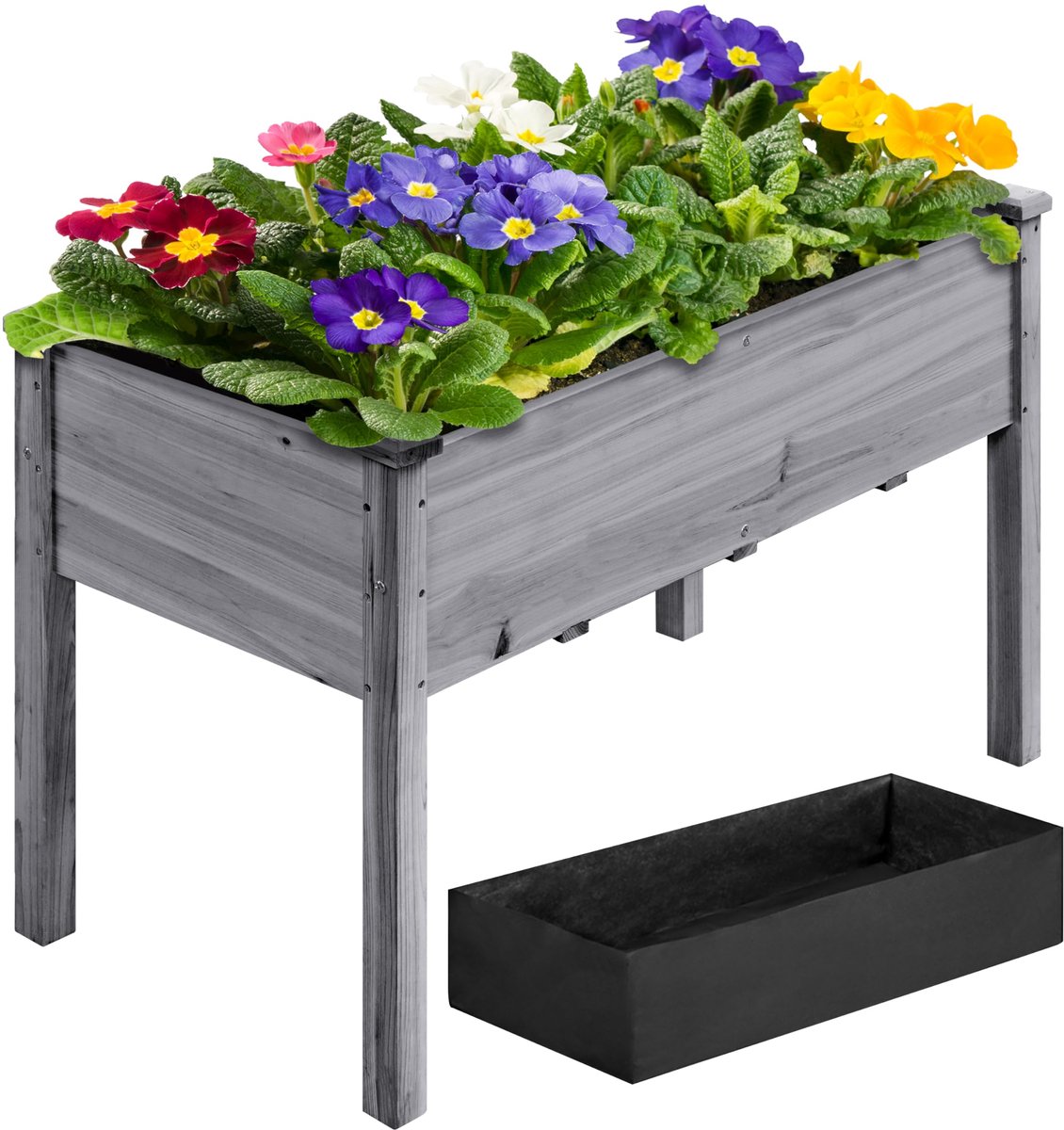 Yaheetech Verhoogd bloembed, plantenbak, bloembed van hout, kruidenbed, broeibed met afvoergaten en voetkappen voor tuin, balkon, grijs, 120,5 × 59 × 76,5 cm (l x b x h)