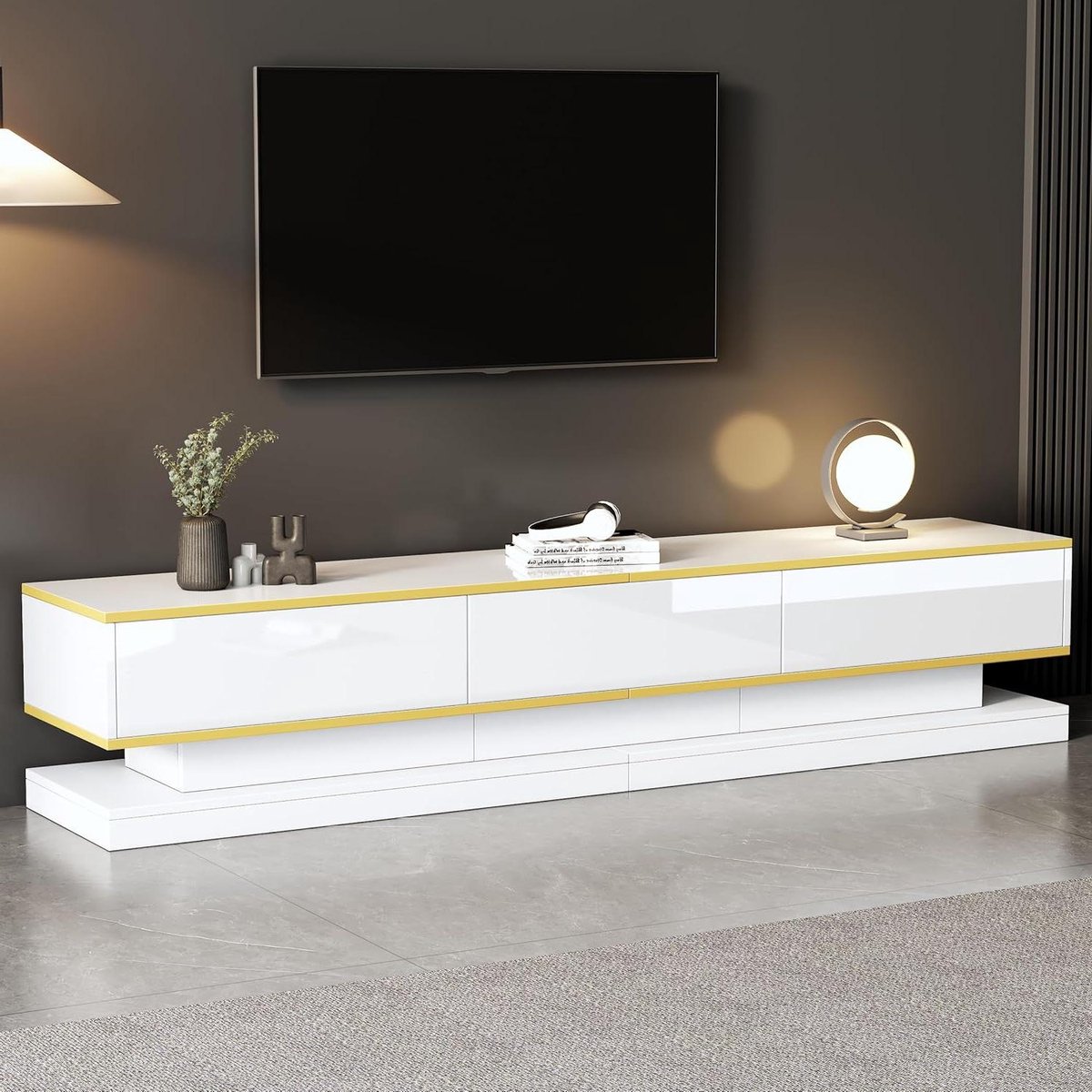 Televisiekast - Lowboard tv-meubel - Woonkamer opbergen - Unieke vormgeving - 200 x 40 x 40 cm - Warm wit goud
