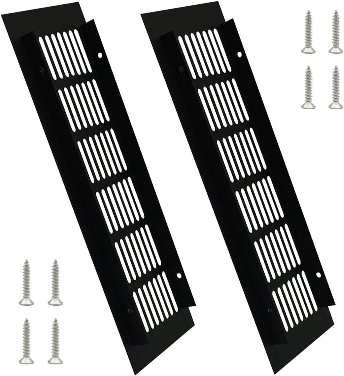 Set van 2 Zwarte Aluminium Ventilatieroosters Rechthoekig met Metalen Schroeven voor Kaste