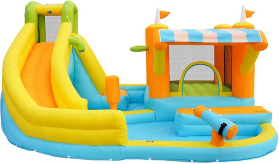 Chateau Gonflable Exterieur avec Piscine et Toboggan 460x343x190 cm Structure Aquatique Enfant Jeux Eau Idéal Fête Jardin