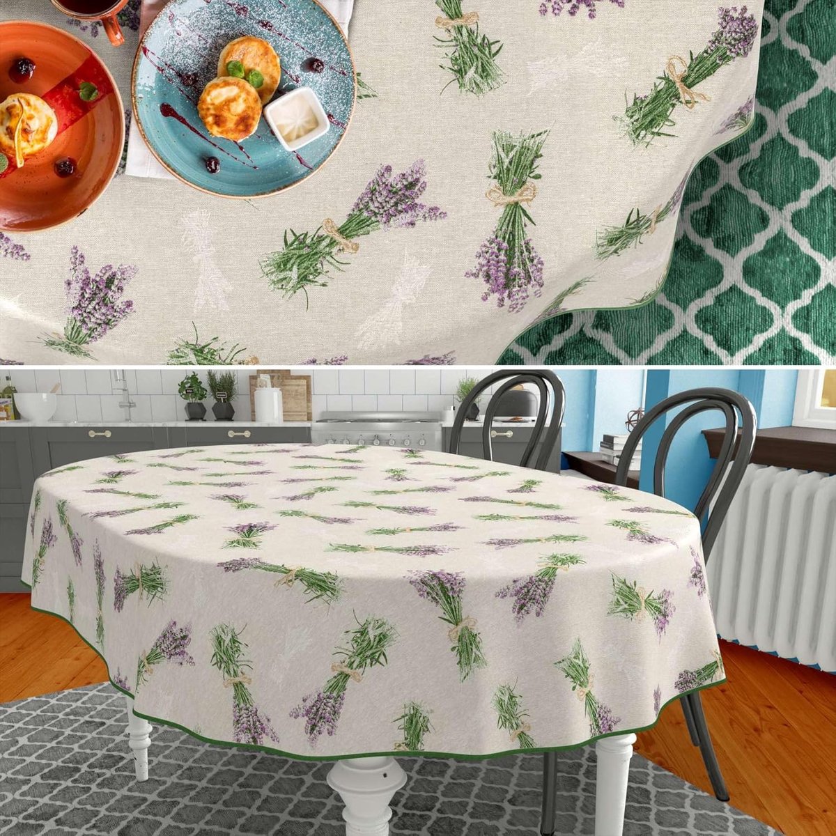 Tafelkleed Ovaal - Afwasbaar Tafelkleed Katoen - Keuken en Terras - Waterafstotend Gecoat - 260 x 140 cm - Lavendel Beige
