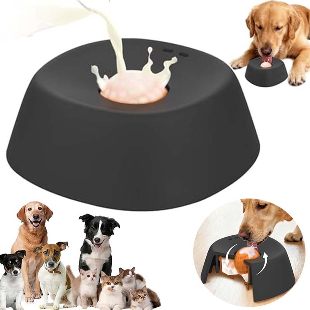 Dog Slow Feeder - Dog Licking Bowl - Dog Licking Toy - Hond verveeld thuis winter - Geschikt Voor Grote En Middelgrote Kleine Honden - Geschikt Voor Vloeistofvoeding (Zwart)