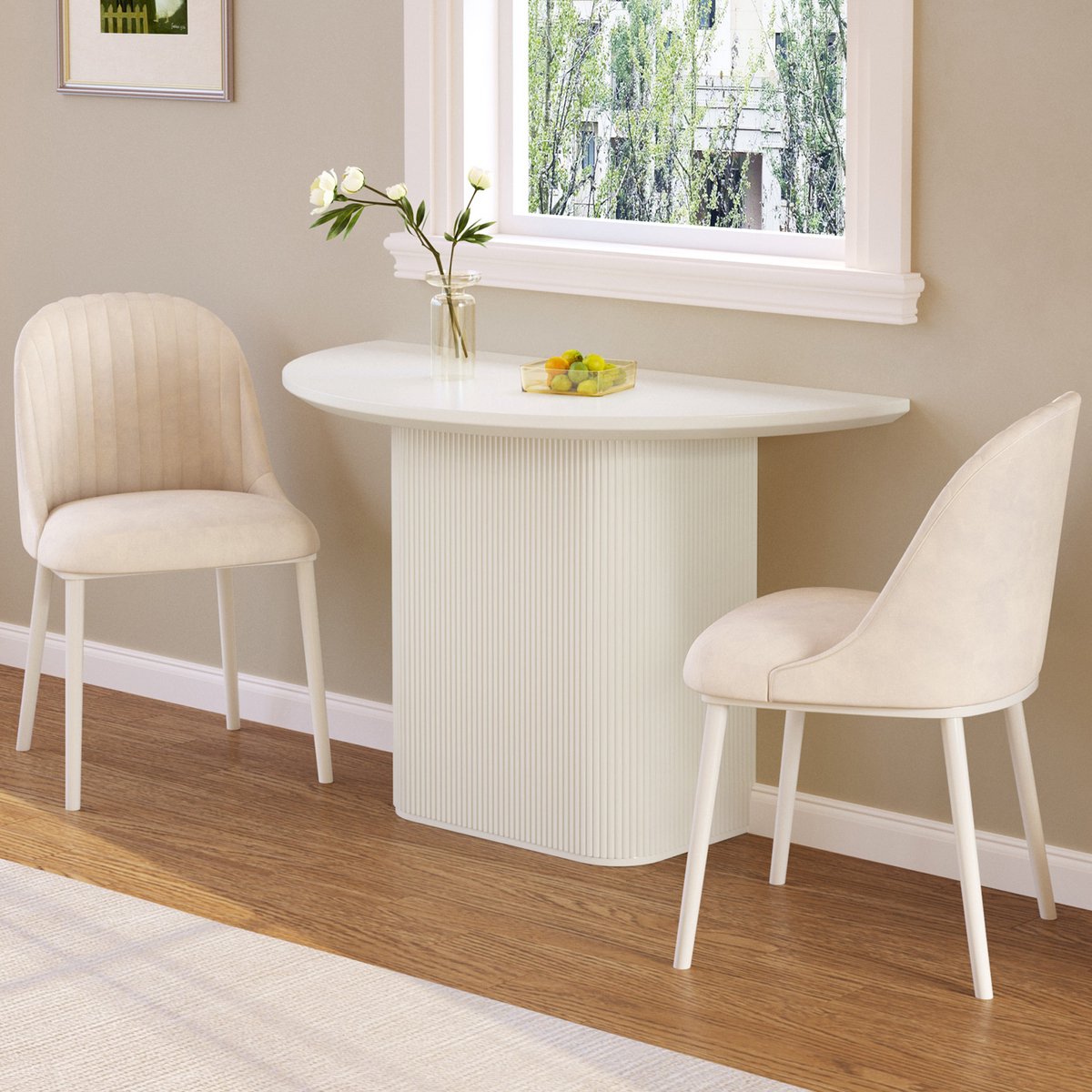 Guyii Moderne Halmeubelset - Haltafel met 2 Eetkamerstoelen - Halfronde Console Tafel met Opbergruimte
