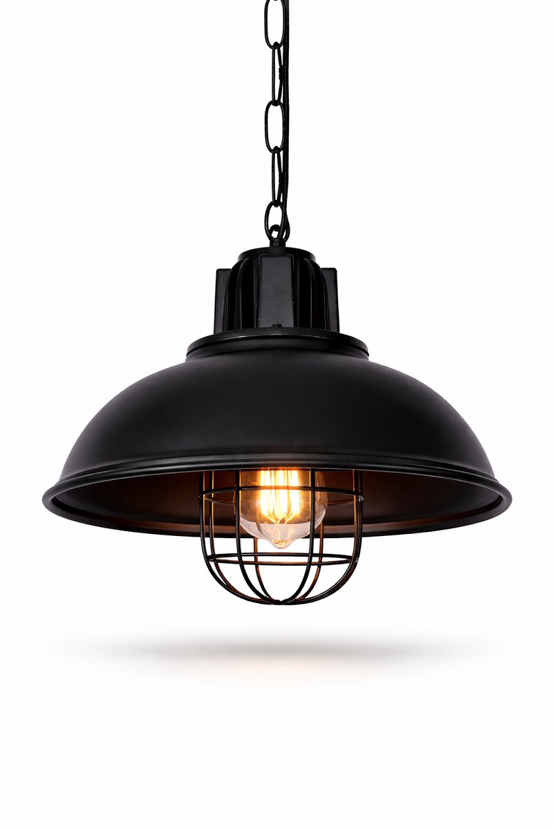 ® Premium Hoge Kwaliteit Industriële Hanglamp Landelijk Eetkamer Eettafel Lamp - 1 Hang Lamp - Industrieel Rond - Zwart