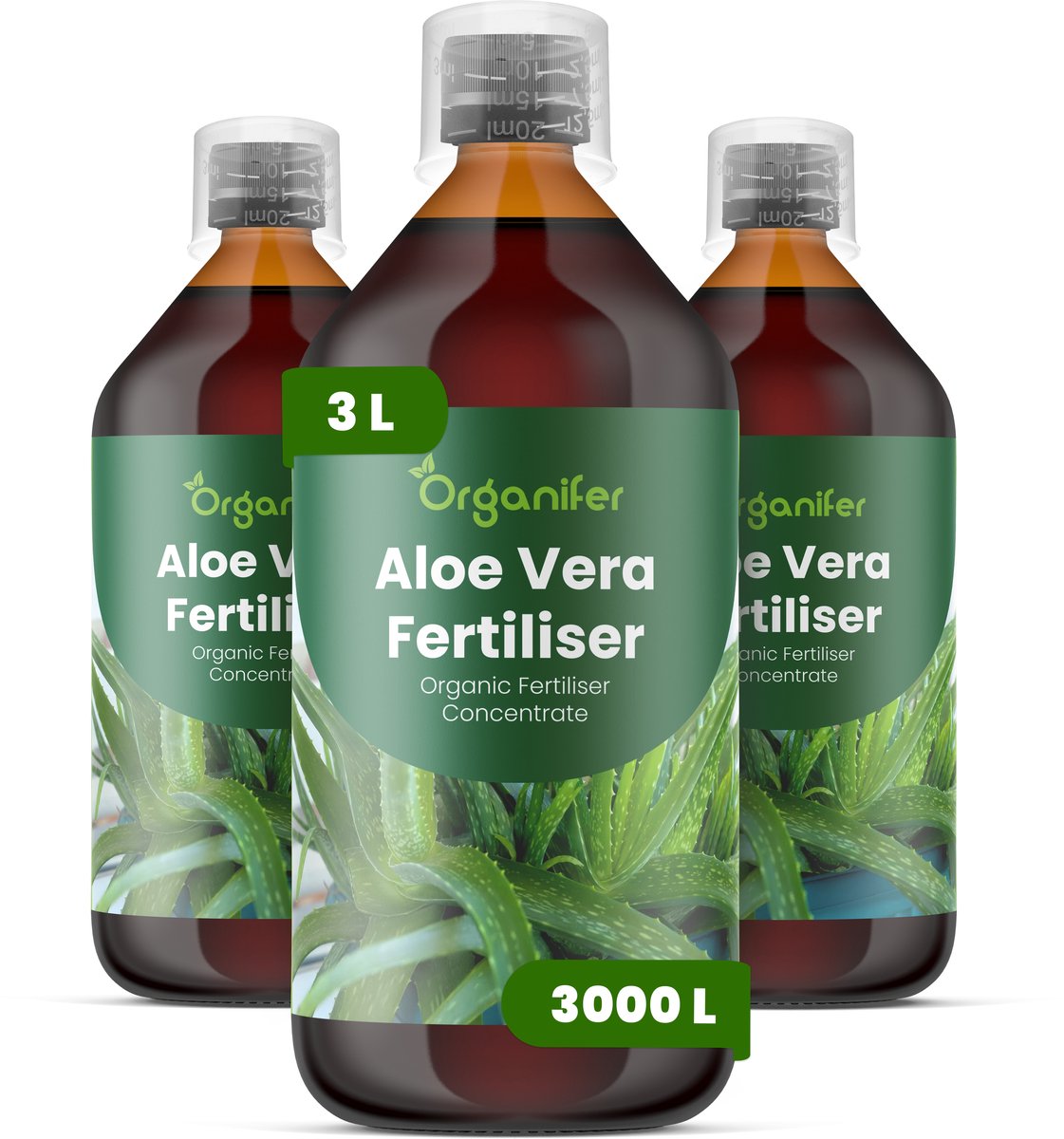Vloeibare Meststof Voor Aloë Vera 3X1 L Voor 3000 L - Npk 2-1-8 - Voor Sterke Bladgroei - Bladstevigheid - Gelrijk Bladweefsel - Hittebestendig -Ddroogtebestendig - Waterregulatie - Wortelontwikkeling - Vetplanten - Organifer