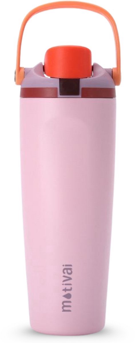 Motivai Two Sip RVS Drinkfles met Rietje & Twee Drinkopties – 900ML – 100% Lekvrij & Dubbelwandig – Thermosfles Waterfles – Roze