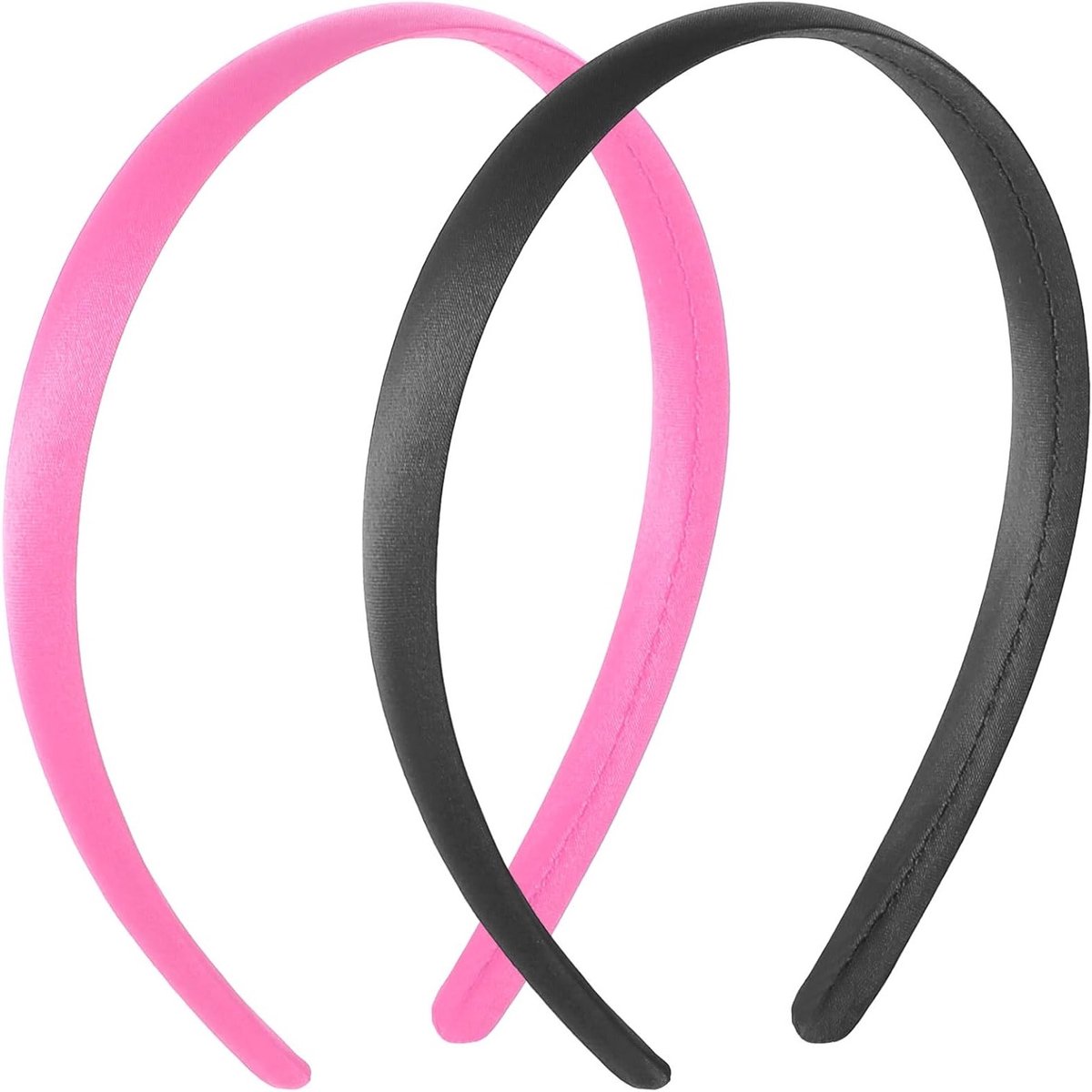 Set van 2 Zwarte Satijnen Haarbanden voor Vrouwen en Meisjes - Brede, Elastische Hoofdbanden voor Cosplay, Feestjes en Dagelijks Gebruik