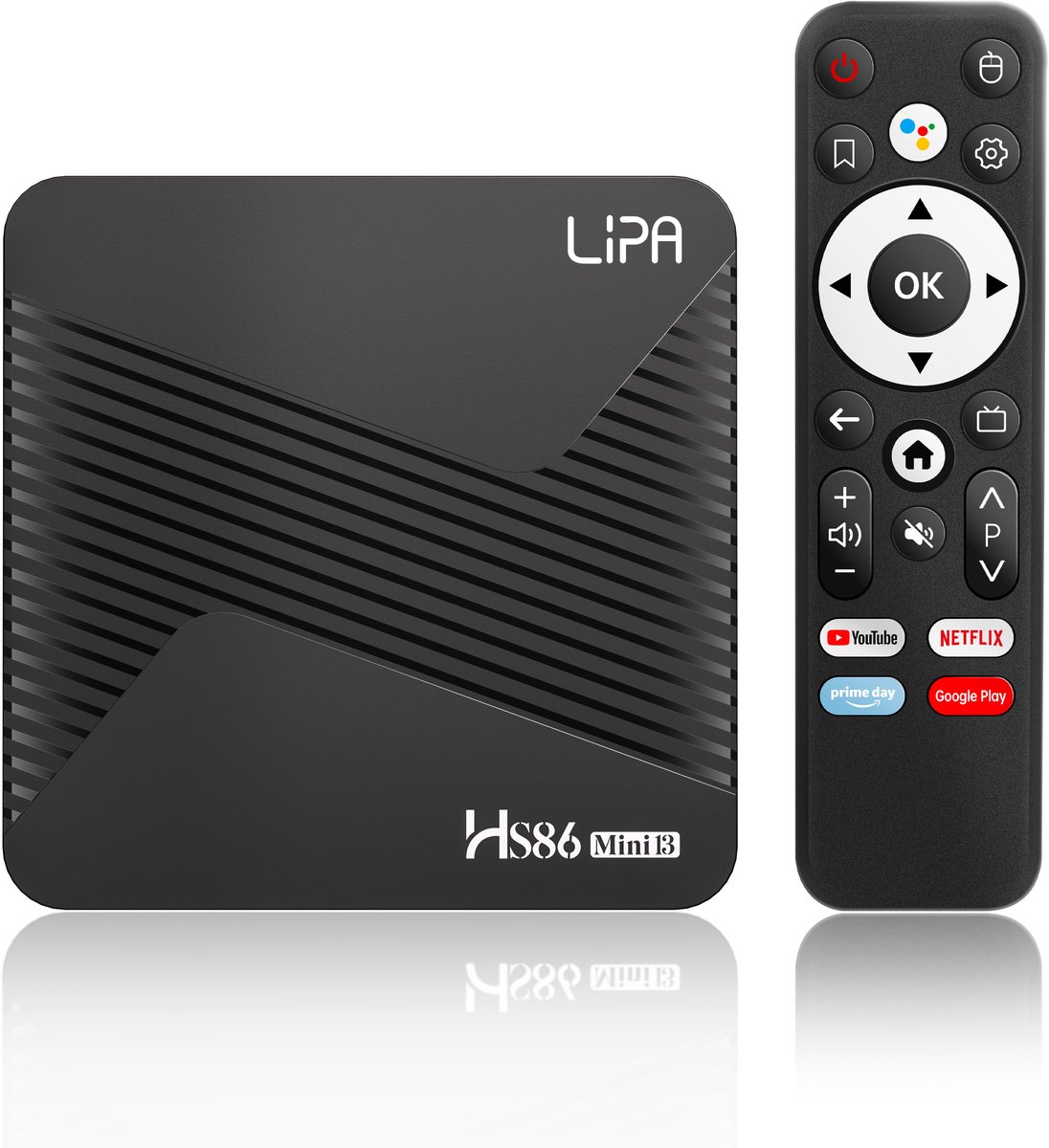 Lipa HS86 Mini 13 Android Tv Box 4-32 GB Android 14 - Mediaplayer voor tv - media streamer - Tv box Android – Voice Remote - 4K - Apps via Playstore en internet - Wifi en ethernet - Dolby geluid - Bluetooth