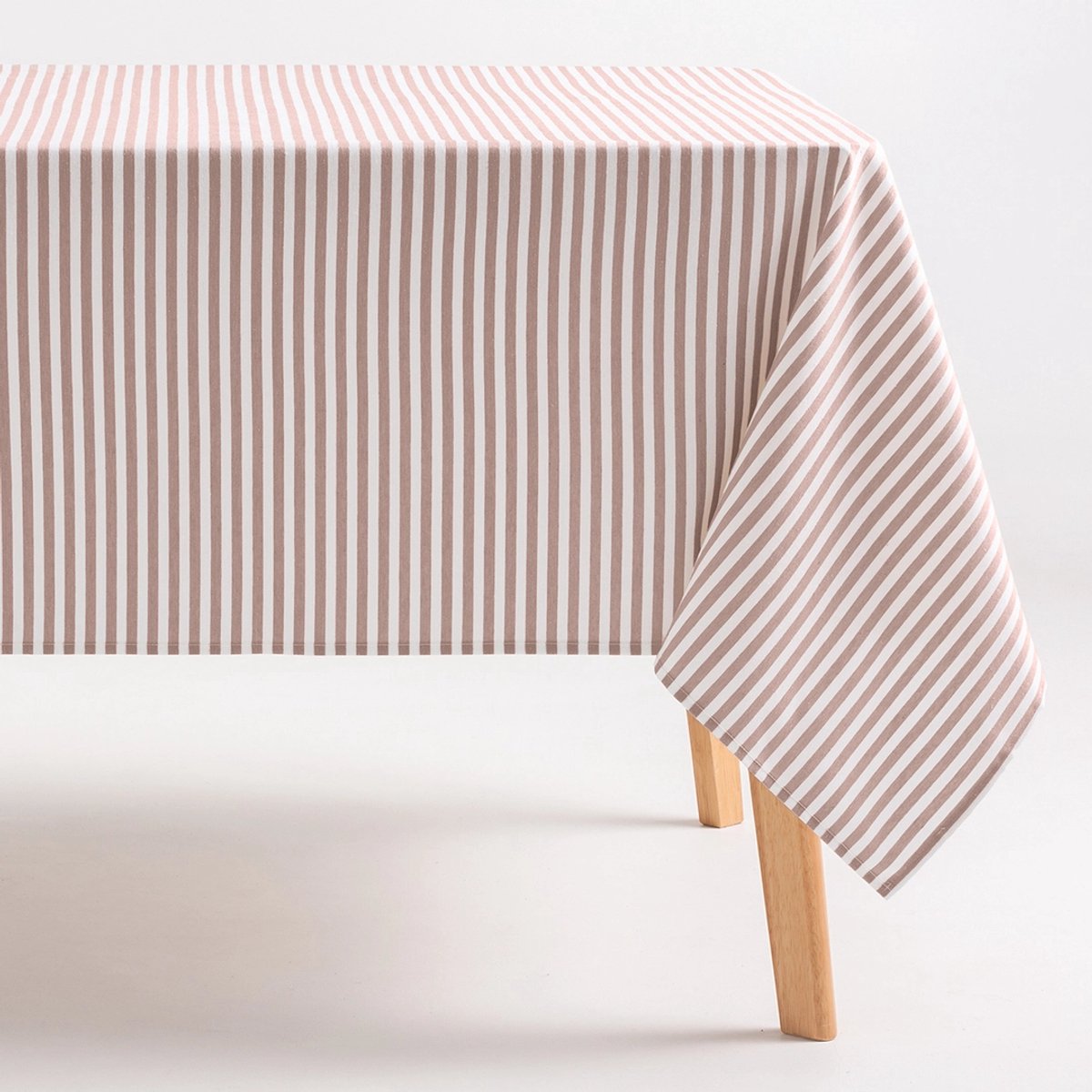GAMUSI - Vlekbestendig Tafelkleed Katoen Polyester Streeppatroon Arenza - 160 x 100 cm - Zalm - Tafellaken met Vlekwerende Coating - Landelijke Stijl