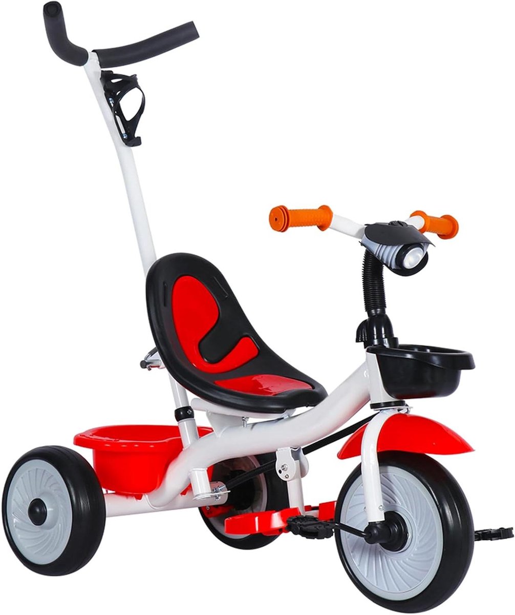 Kinderdriewieler met duwstang - Loopfiets peuter - Buiten spelen - Groeit mee met kind - Tot 30 kg - Rood