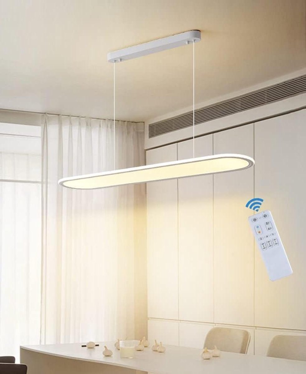 Led Hanglamp - Eettafel Verlichting - Sfeervol Dineren - In Hoogte Verstelbaar - 119cm Breed - Wit