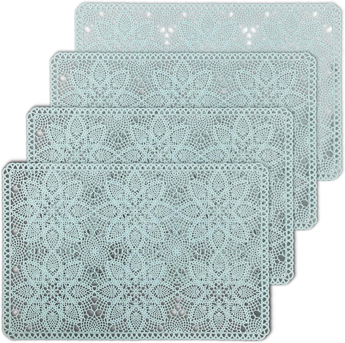Placemats set - Tafelonderleggers - Eettafel decoratie - Met kantrand - Set van 4 - Blauw turkoois