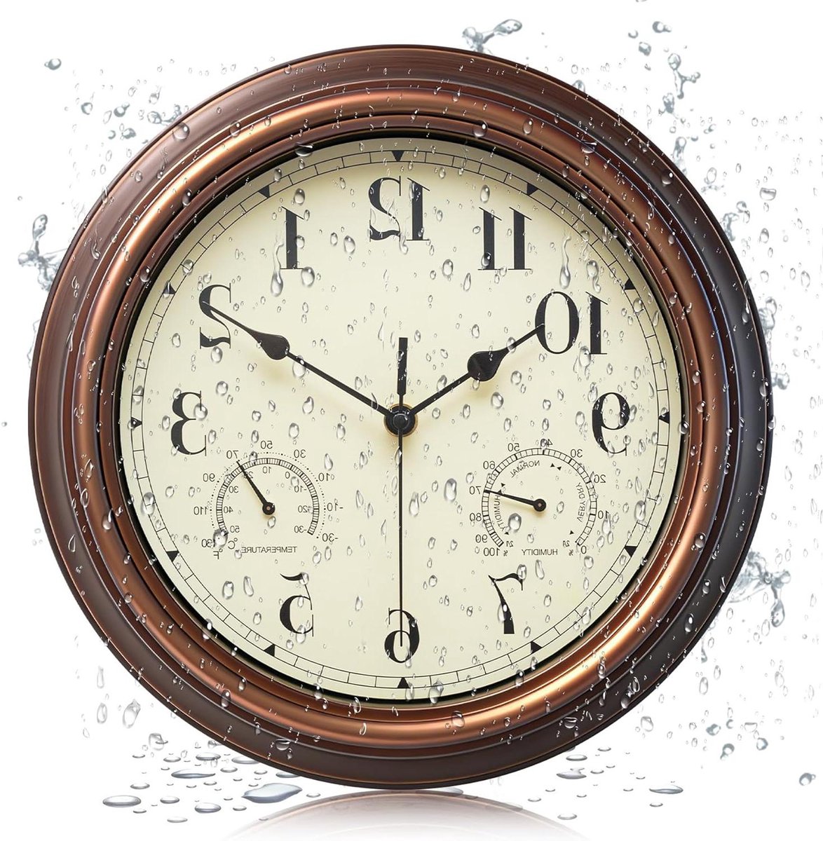 Wandklok Buiten - Vintage Klok - Weer Overzicht - Met Thermometer Vochtigheid - 30cm - Rood Brons