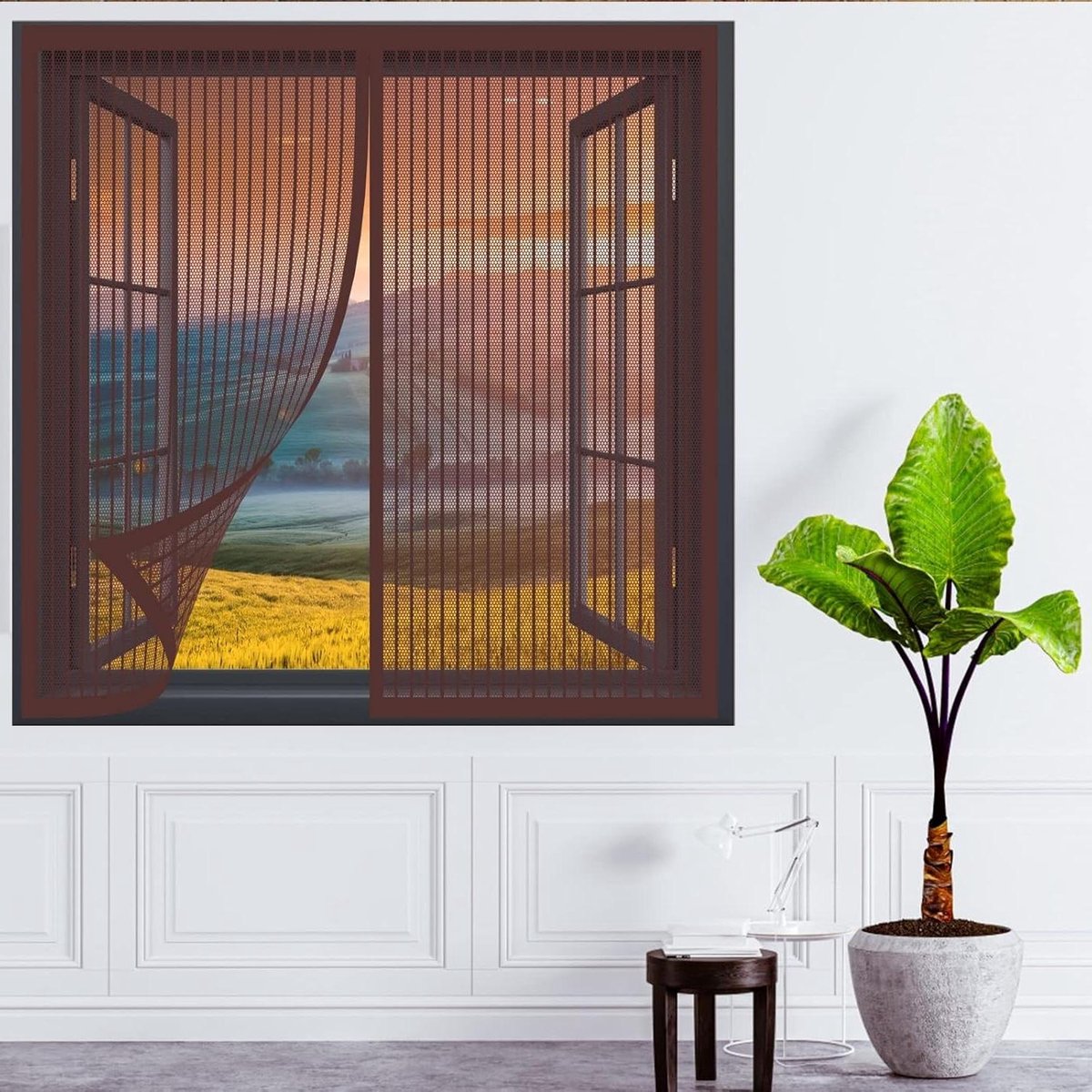 Raamscherm - Insectenhor - Insecten buiten - Automatische sluiting - 60 x 145 cm - Bruin
