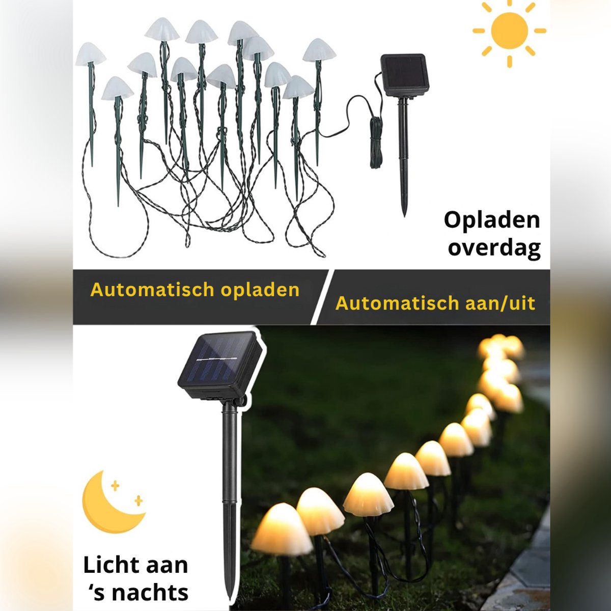 HEZIVO® Tuinverlichting Buiten Lichtsnoeren - 20 Stuks LED Tuinlampen - Terrasverlichting - Buitenverlichting Sfeer - Paddestoel Vorm - Op Zonne energie
