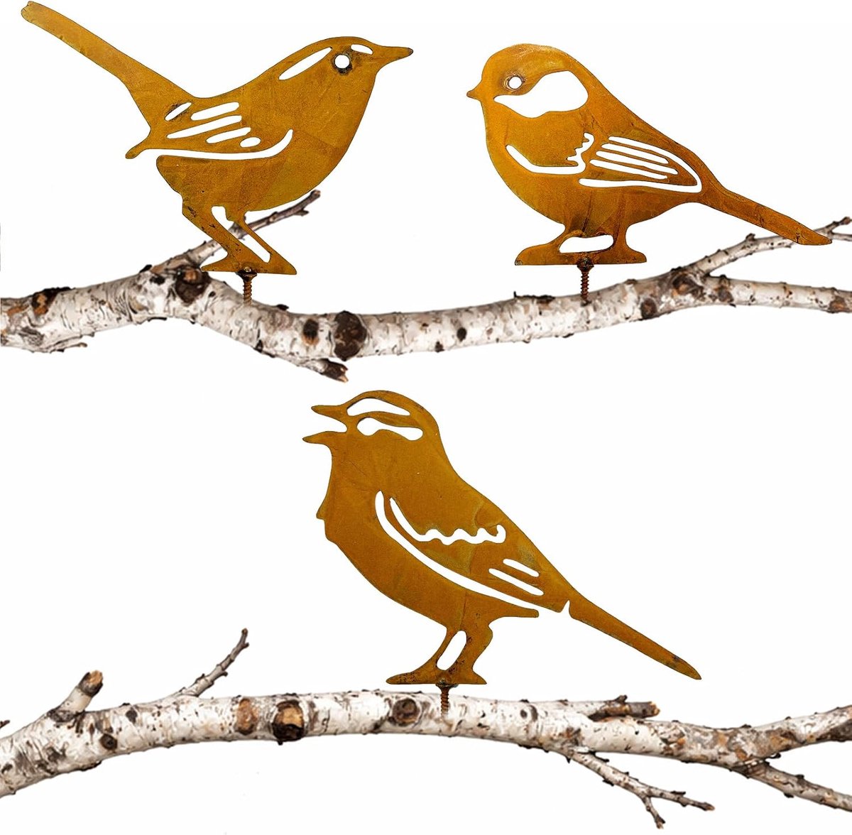 3 Stuks Metalen Roestige Vogels, Tuindecoratie Vogels voor Hek Boomtak Tuinpoort, Decorati