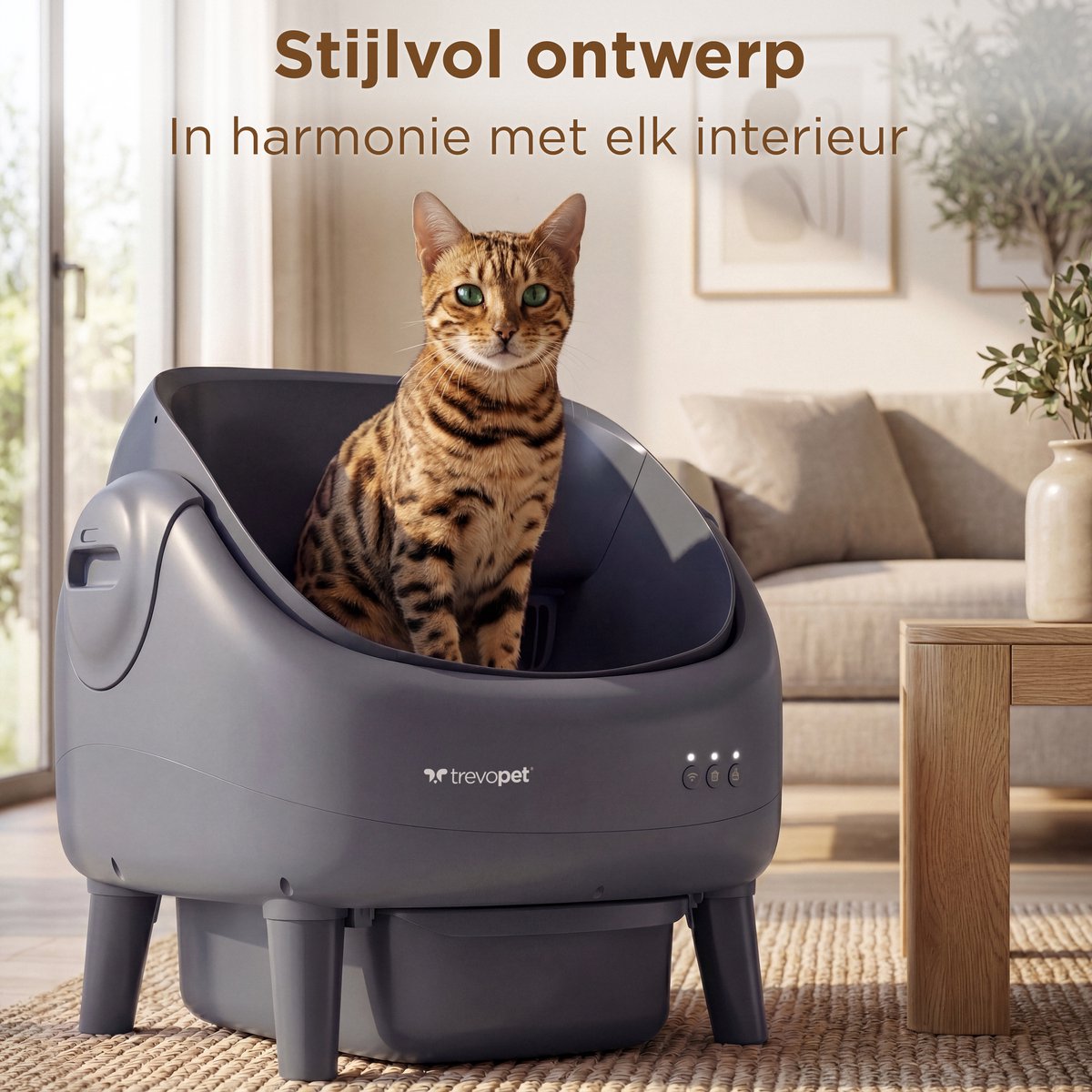 TrevoPet® Air - Automatische Kattenbak met App - Zelfreinigend & Veilig - Voor Katten tot 12KG - Incl. Mat, 60 Afvalzakjes & Accessoires - 10L Afvalbak - Grijs thumbnail 6