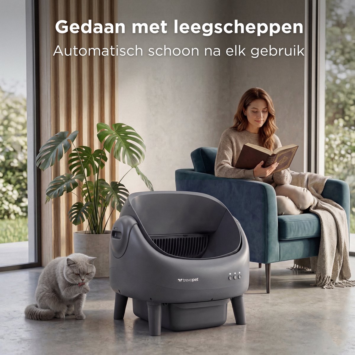 TrevoPet® Air - Automatische Kattenbak met App - Zelfreinigend & Veilig - Voor Katten tot 12KG - Incl. Mat, 60 Afvalzakjes & Accessoires - 10L Afvalbak - Grijs thumbnail 2