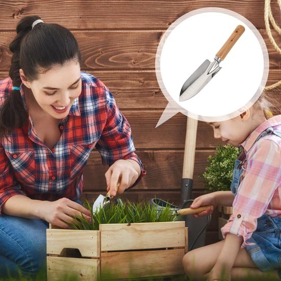 Tuinschep - Roestvrijstalen tuinschep - Kleine tuinschep - Smalle tuinschep - Tuinschep met houten handvat - Roestvrijstalen tuinschep met houten handvat - Ophangbaar - Geschikt voor planten en graven - Zilver, beige — afbeelding 4