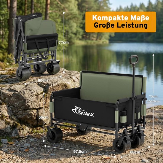 Bolderkar Offroad - Transportkar Tuinkar - Festival Vervoer - 2-in-1 Zitbank - 200 kg capaciteit - Matcha Groen van Bolderkar — afbeelding 4