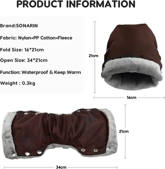 Handmuff Kinderwagen - Winterhandschoenen - Handen Warm Houden - Waterdicht Winddicht - Universele Pasvorm - Bruin — afbeelding 5