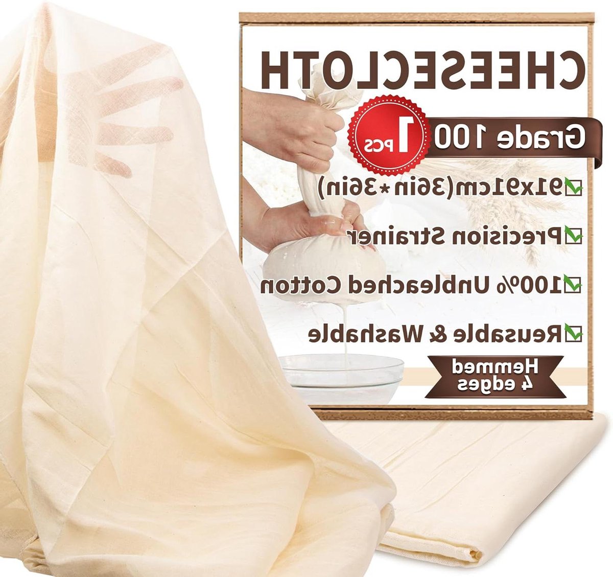 Herbruikbare Kaasdoek - Gasaas Doek - Kaas Maken - Klasse 100 - 86x86 cm - Romig Wit