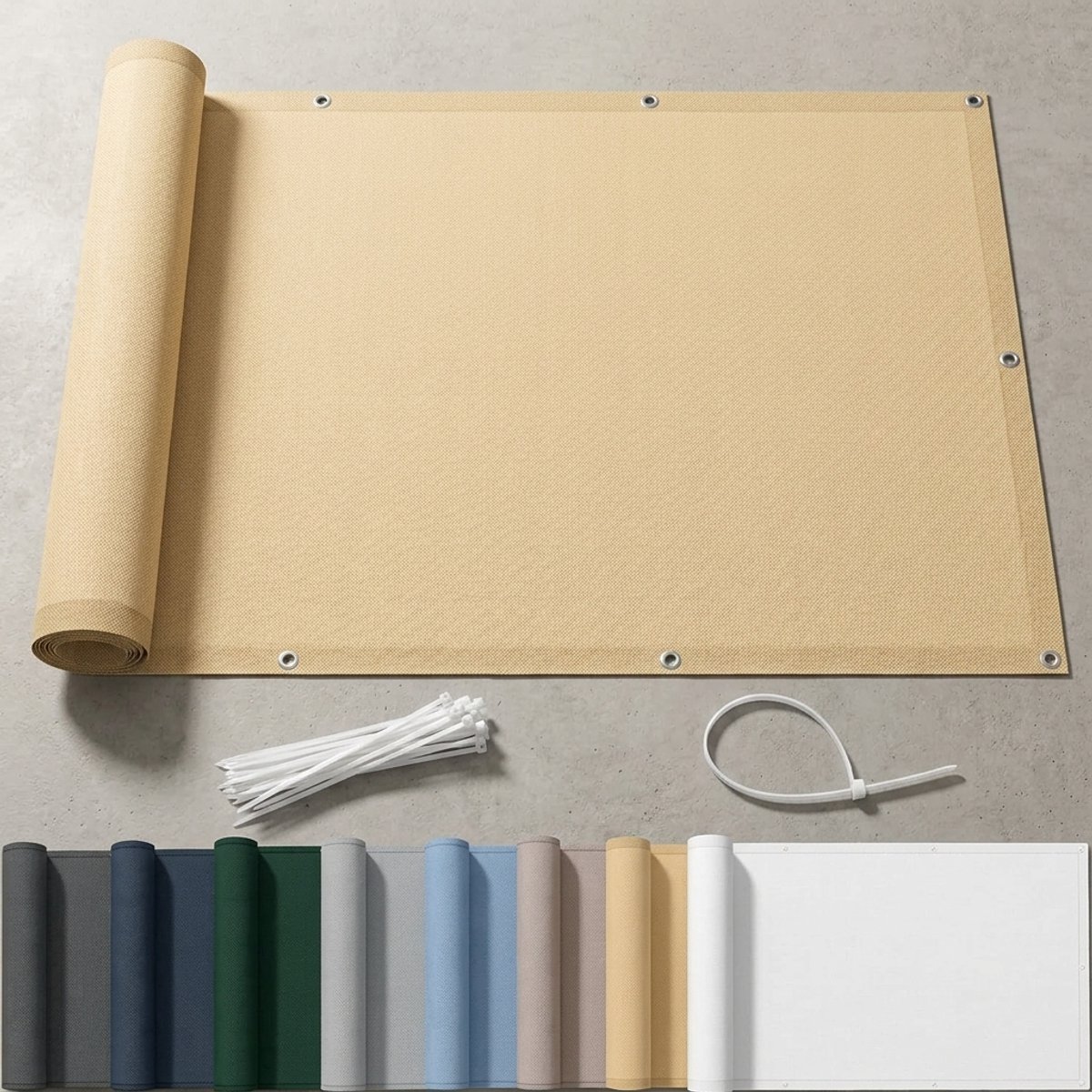 Azalia Balkonscherm 100x300cm Waterdicht Balkonafdekking Inkijkbescherming Ondoorzichtig Balkonomranding Met Oogjes Windscherm UV-bescherming Voor Balkon Tuin Terras-Sand Beige