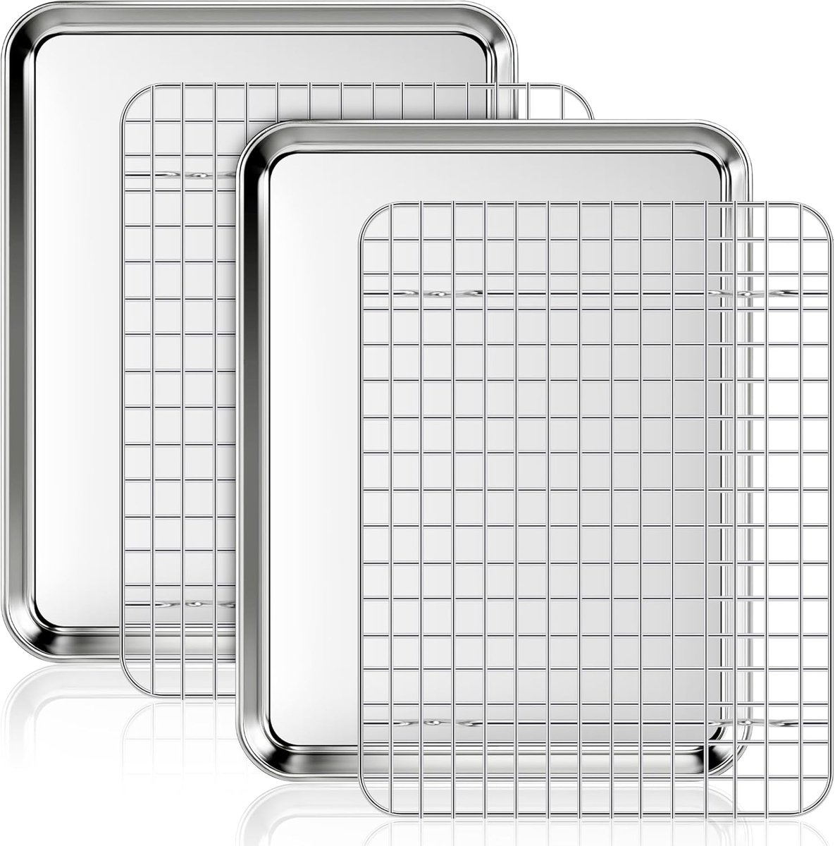 Set van 2 bakvormen met koelroosters – Rechthoekige braadroosters van roestvrij staal – Taartvormen met deksels – Vaatwasserbestendig – Ideaal voor bakken, braden en serveren – Afmetingen: 31 x 24 x 2,5 cm