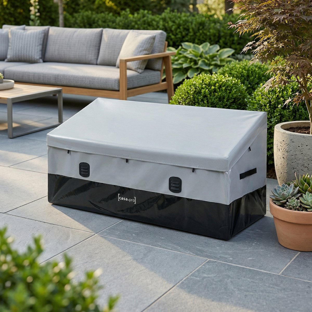 Tuin opbergbox Alanno 52/75x155x64 cm grijs en zwart 560L casa.pro
