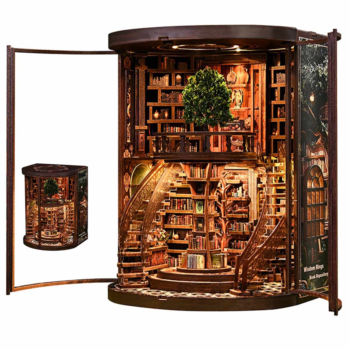 Meedeer Miniatuur Bouwpakket-DIY Book Nook Kit-De kringen van wijsheid-Met LED-hoge bedienbaarheid-DIY poppenhuis-3D Houten Modelbouw-Knutselsets voor volwassenen-Verjaardagscadeau Kerstmis