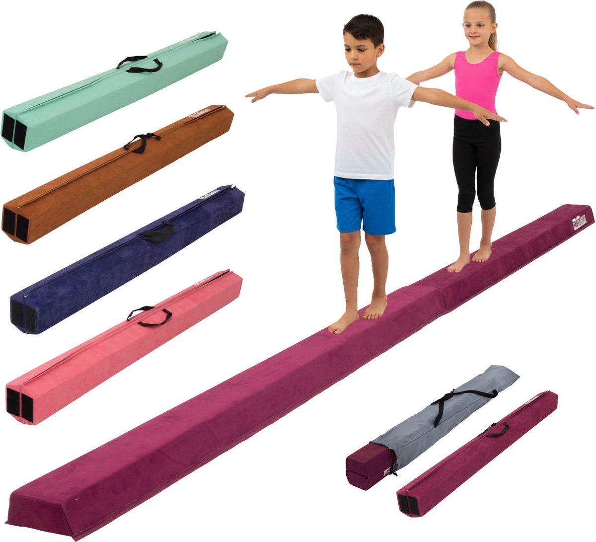 Schwebebalken 300 cm lila klappbar auf 150 cm tragbarer Turnbalken inkl.Tragetasche