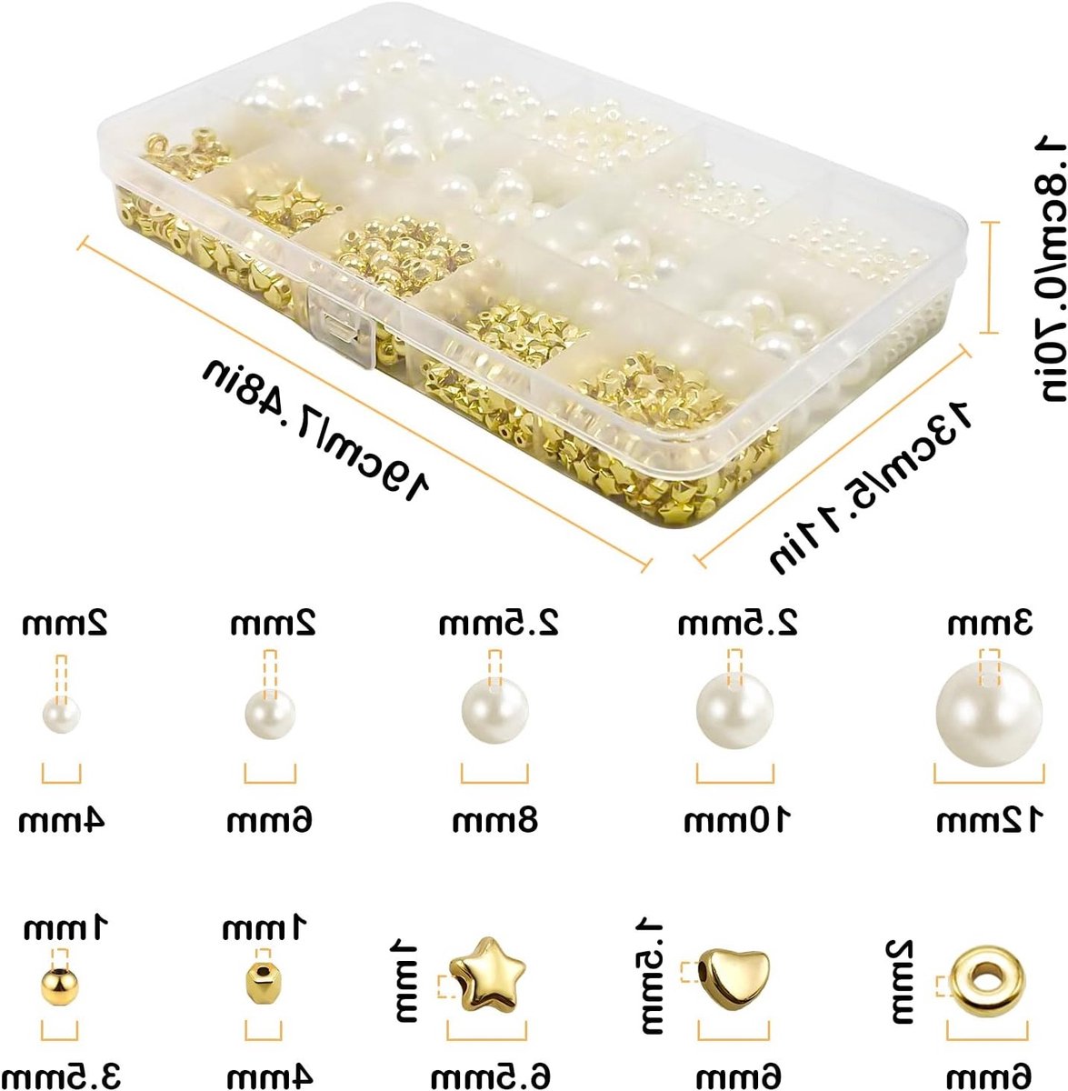 720 Stuks Witte Kralen, Diverse Maten voor Armbanden, Kettingen en Oorbellen - DIY Sieraden Set met Gouden Spacer Kralen