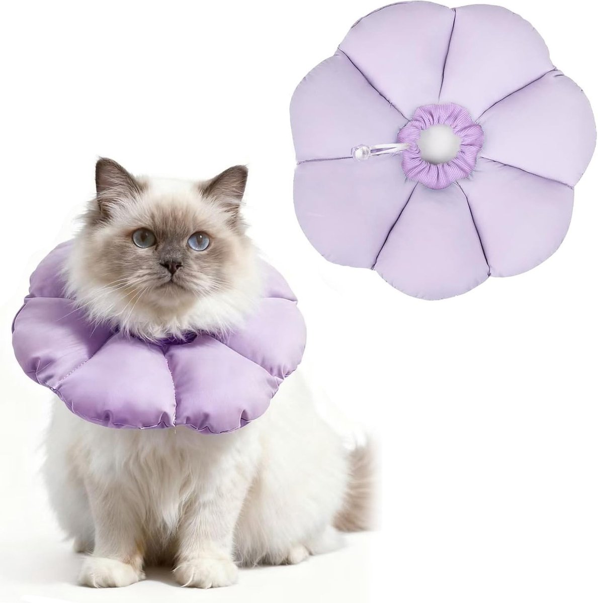 Verstelbare kattenhalsband met zachte bloemenprint voor katten en kittens, voorkomt likken aan wonden (paars, M)