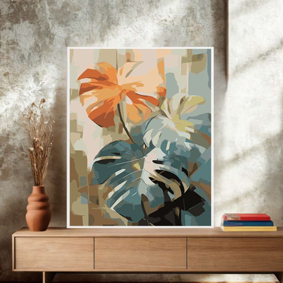 MET FRAME - Paint by numbers Volwassenen – schilderen op nummer – Creatieve hobby – Ontspanning thuis – Cadeau idee – Compleet pakket – DIY decoratie – Botanisch – Bladeren – Botanical Balance — afbeelding 4