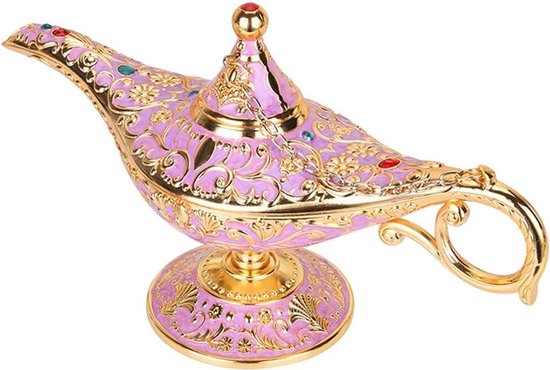Aladdin Genie Lamp - Decoratieve Arabische Lamp - Woondecoratie - Zinklegering - 22 cm - Goud Roze