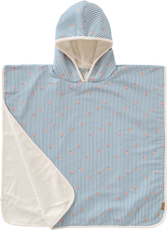 Fresk UV badponcho one size - Badcape met Capuchon - Sneldrogend Strandlaken - Jongens - Blauw - Stripes & Crabs van Merkloos — afbeelding 3