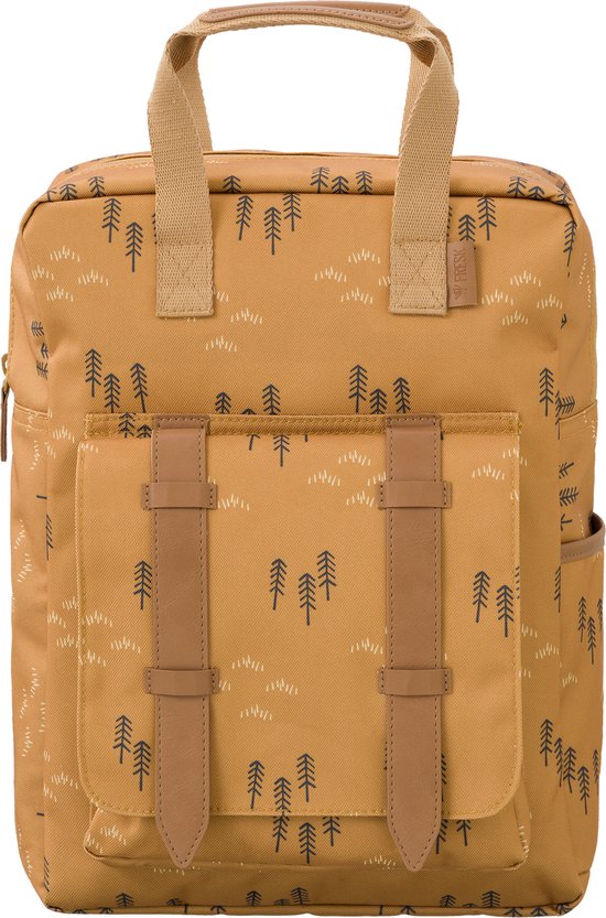 Fresk Grote Rugzak voor kinderen 5-7 jaar - 9,3 L - Schooltas Kind Unisex - Verstelbare Schouderbanden - Waterafstotende Rugtas - Mosterd - Woods Spruce Yellow