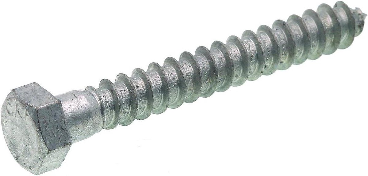 Zware Houtschroeven - Verzinkte Schroeven - Robuuste Bevestiging - Zeskant Kop - 25 Stuks - Verzinkt