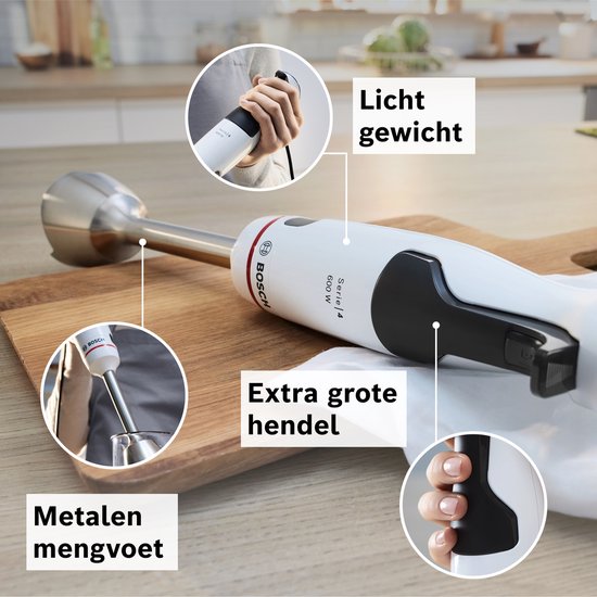 Bosch MSM4W220 ErgoMaster - Staafmixer - 600W - Inclusief Hakmolen - Wit/Donkergrijs van Bosch — afbeelding 4