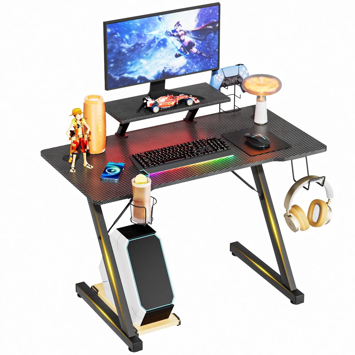 Jurrys Gaming Bureau met Monitorstandaard – Ergonomisch Hoekbureau – Stevig - Met Accessoires – Waterbestendig – Zwart