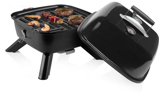 Houtskool BBQ - Princess 112256 Hybride barbecue - Elektrische barbecue - Met thermometer - Elektrische BBQ - Tafelmodel - Gebruik elektrisch of met kolen – Inclusief deksel - 2000W - bbq accesoires