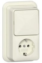 Combinaison interrupteur va-et-vient et prise de courant GIRA en saillie avec terre Blanc pur 417611