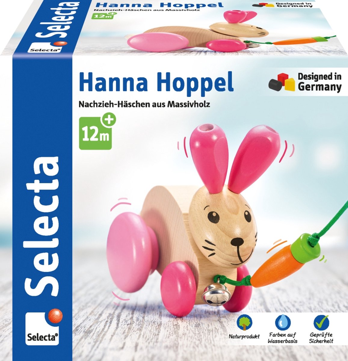 Selecta Spielzeug Trekfiguur Konijn Hanna Hoppel 13 Cm Hout Naturel/roze