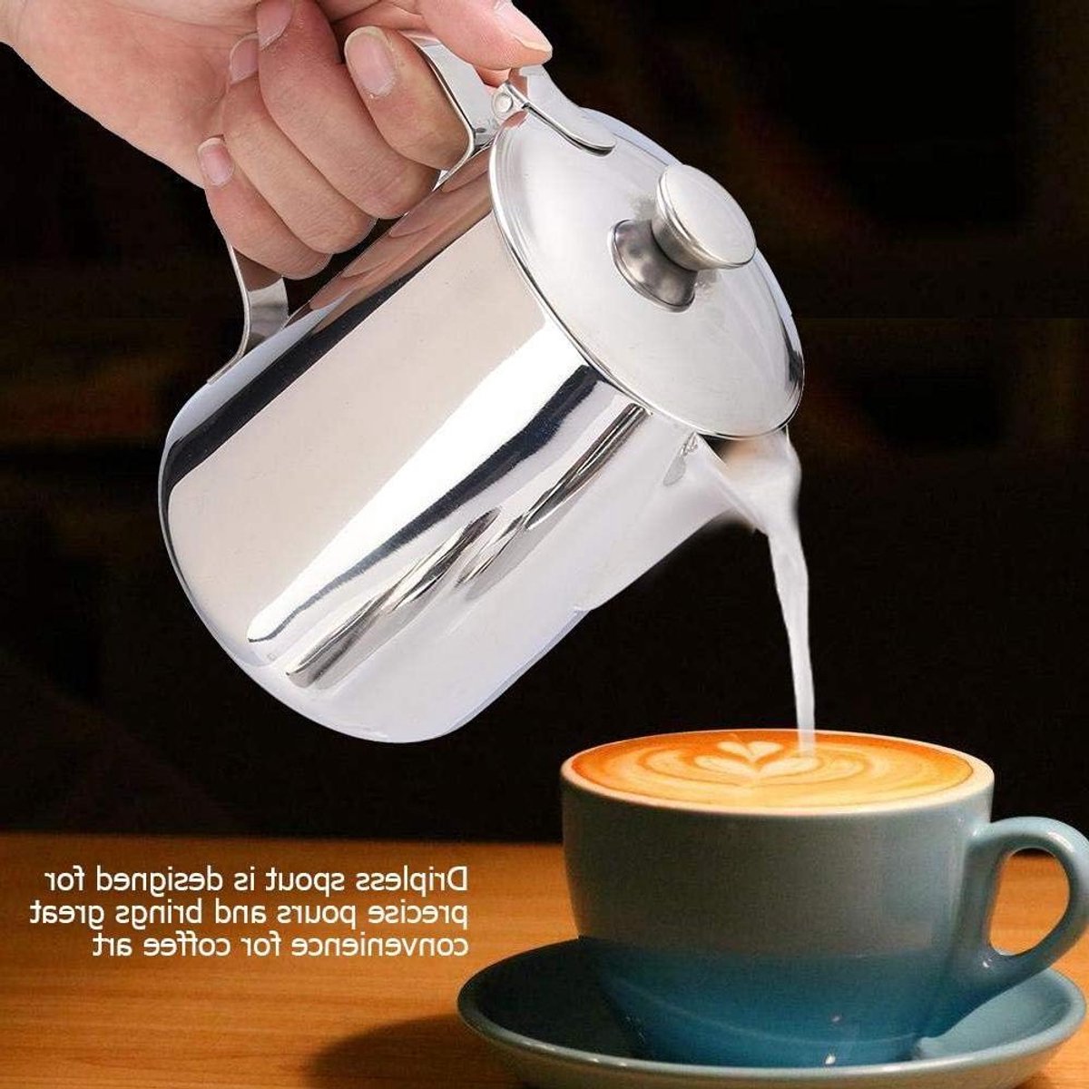 Opschuimkan Melk - Koffiekan RVS - Latte Art Maken - Druppelvrije Tuit - 600ml - Zilver