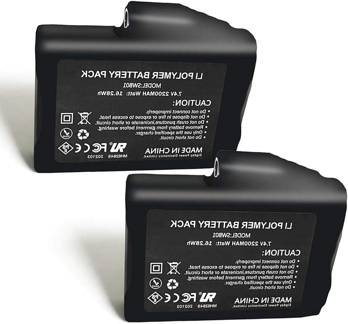 Oplaadbare Batterijen - Power Packs - Verwarmde Kleding - 7.4 Volt - 2200 mAh - Zwart